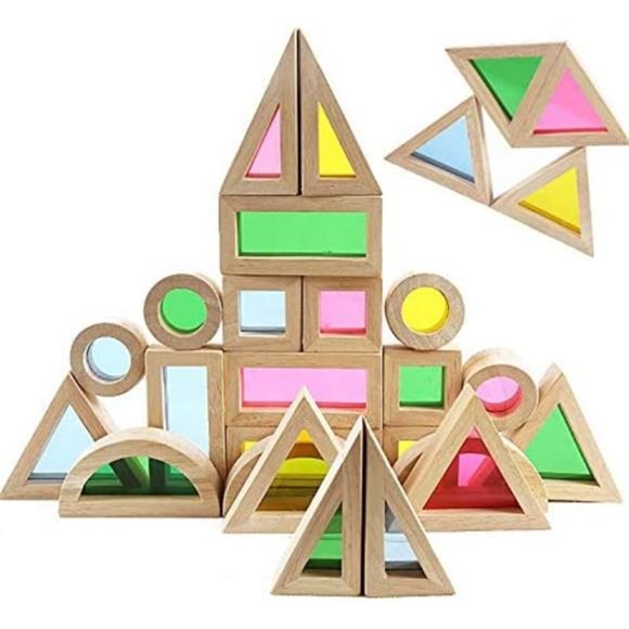 Wood Building Blocks Set for Kids 24 Pcs Rainbow Stacker Stacking Game - Picture 1 of 6